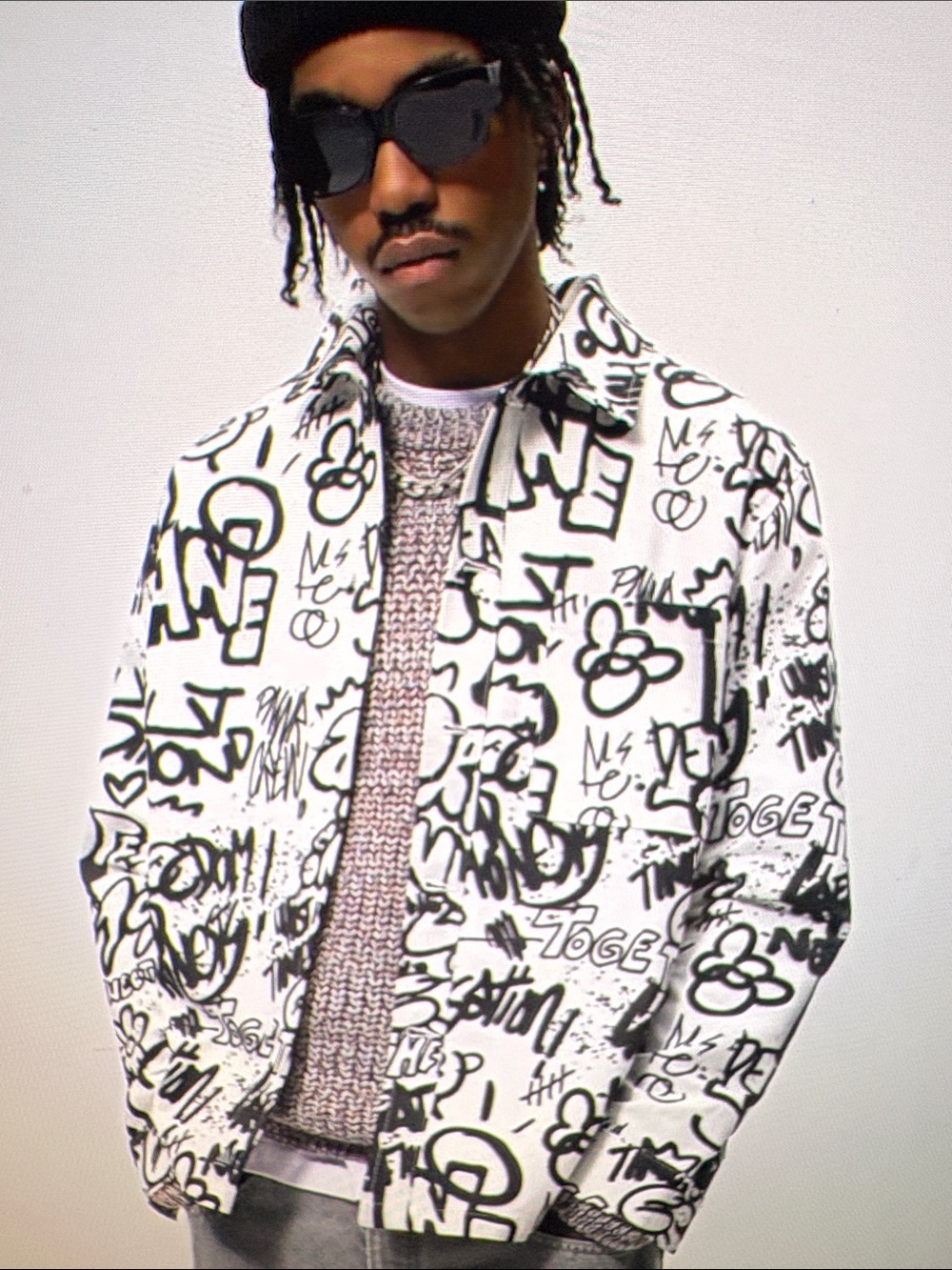 ZARA Black & White Graffiti Print Jean Jacket